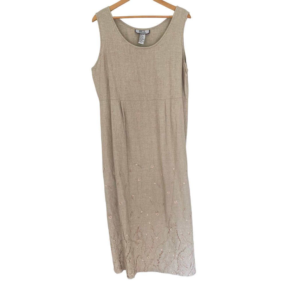 Vintage 90s Linen Blend Embroidered Maxi Dress